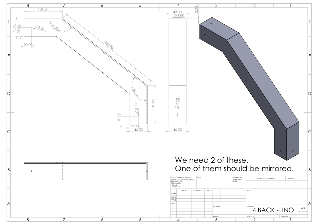 Caravan component technical fabrication drawing